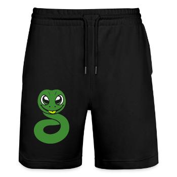 Humour petit serpent - Short de jogging bio TRAINER Stanley/Stella unisexe - noir - Devant - Nik (191cm) & Marisol (170cm)