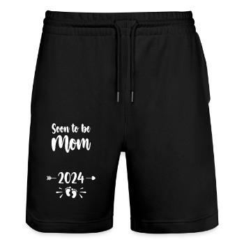 Mama wird bald Mama 2024 Mutter schwangere Kinder Mot - Stanley/Stella Unisex Bio Joggingshorts Trainer  - Schwarz - Vorne - Nik (191cm) & Marisol (170cm)