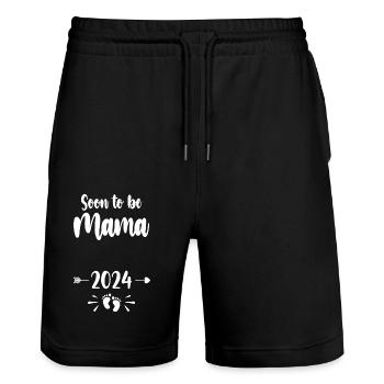 Maman bientôt maman 2024 Mère Enfants enceintes papillon de nuit - Short de jogging bio TRAINER Stanley/Stella unisexe - noir - Devant - Nik (191cm) & Marisol (170cm)