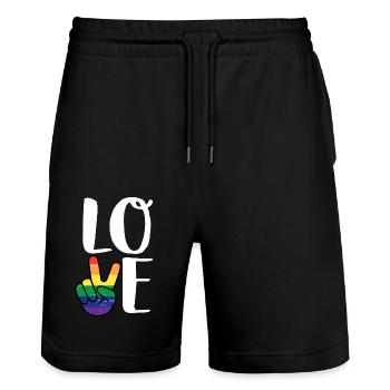 Vintage Liebe gewinnen Regenbogen Peace-Zeichen Stolz Lesbe - Stanley/Stella Unisex Bio Joggingshorts Trainer  - Schwarz - Vorne - Nik (191cm) & Marisol (170cm)