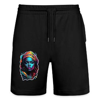 femme afro - beauté - Short de jogging bio TRAINER Stanley/Stella unisexe - noir - Devant - Nik (191cm) & Marisol (170cm)