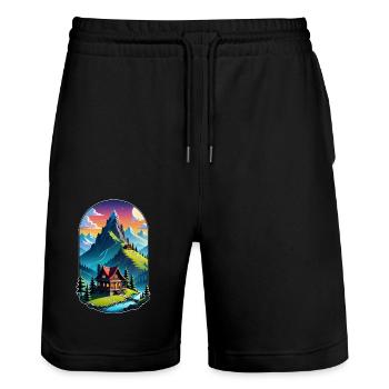 Mountain Nature Hiking Climbing Lake - Stanley/Stella Trainer Unisex Organic Jogging Shorts - black - Front - Nik (191cm) & Marisol (170cm)