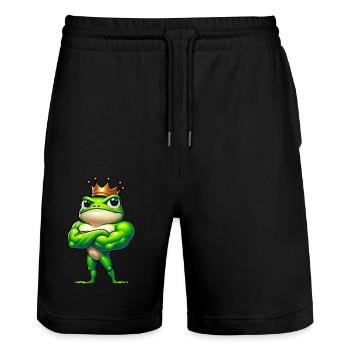 Ein Cooler Starker grüner Frosch mit Krone König - Stanley/Stella Unisex Bio Joggingshorts Trainer  - Schwarz - Vorne - Nik (191cm) & Marisol (170cm)