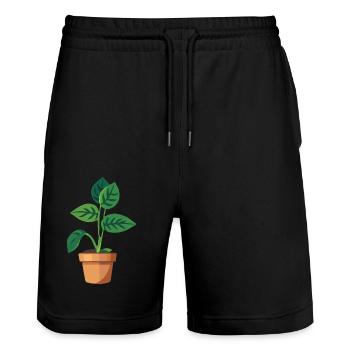 Pflanze grün Topfpflanze Blätter - Stanley/Stella Unisex Bio Joggingshorts Trainer  - Schwarz - Vorne - Nik (191cm) & Marisol (170cm)
