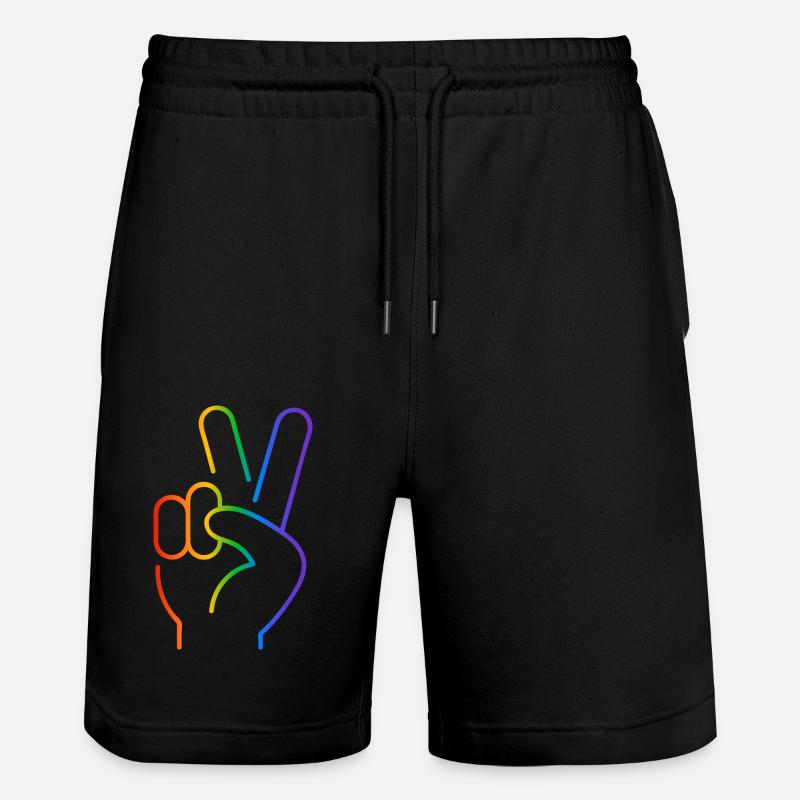 Peace-Zeichen 2 Finger Regenbogen - Stanley/Stella Unisex Bio Joggingshorts Trainer  - Schwarz