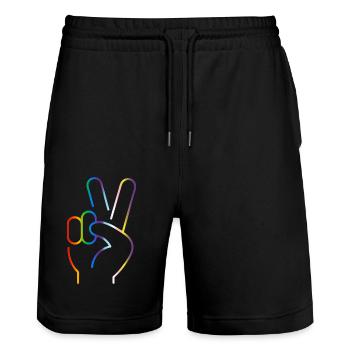 Signe de paix 2 doigts progrès fierté drapeau couleurs - Short de jogging bio TRAINER Stanley/Stella unisexe - noir - Devant - Nik (191cm) & Marisol (170cm)