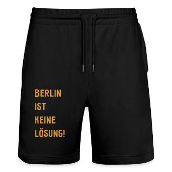 Berlin ist keine Lösung! - Hauptstadt Deutschland - Stanley/Stella Unisex Bio Joggingshorts Trainer  - Schwarz - Vorne - Nik (191cm) & Marisol (170cm)