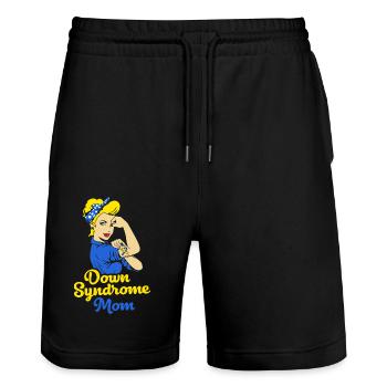 Down Syndrom T21 Chromosom Trisomie Mutter Mama - Stanley/Stella Unisex Bio Joggingshorts Trainer  - Schwarz - Vorne - Nik (191cm) & Marisol (170cm)