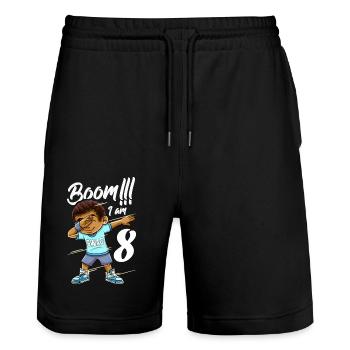 Boom Im 8 Jahre alter schwarzer Junge Dabbing - Stanley/Stella Unisex Bio Joggingshorts Trainer  - Schwarz - Vorne - Nik (191cm) & Marisol (170cm)