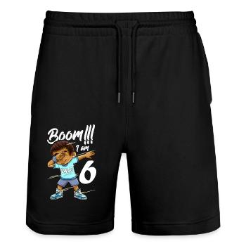 Boom Im 6 Year Old Black Boy Dabbing - Stanley/Stella Trainer Unisex Organic Jogging Shorts - black - Front - Nik (191cm) & Marisol (170cm)