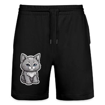 Cute kitten design - Stanley/Stella Trainer Unisex Organic Jogging Shorts - black - Front - Nik (191cm) & Marisol (170cm)