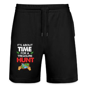 Geocaching Geocache Geocacher - Stanley/Stella Unisex Bio Joggingshorts Trainer  - Schwarz - Vorne - Nik (191cm) & Marisol (170cm)