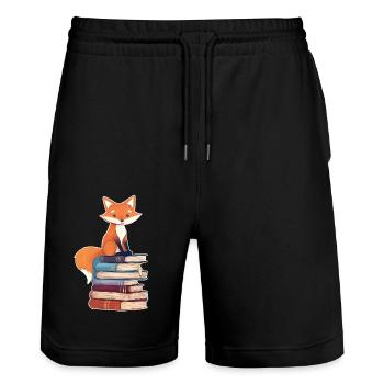 Renard sur pile de livres - Short de jogging bio TRAINER Stanley/Stella unisexe - noir - Devant - Nik (191cm) & Marisol (170cm)