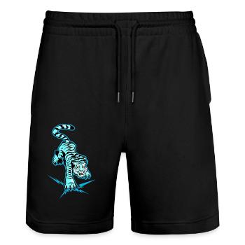 Tigre et éclais sous les pattes (version bleue) - Short de jogging bio TRAINER Stanley/Stella unisexe - noir - Devant - Nik (191cm) & Marisol (170cm)
