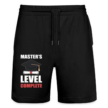 Master's Degree Graduation Ceremony - Stanley/Stella Trainer Unisex Organic Jogging Shorts - black - Front - Nik (191cm) & Marisol (170cm)