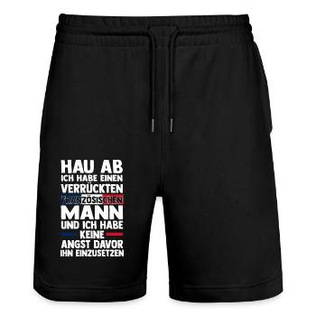 Français Français France - Short de jogging bio TRAINER Stanley/Stella unisexe - noir - Devant - Nik (191cm) & Marisol (170cm)
