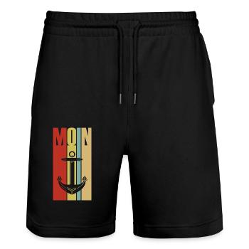 Moin - Guten Morgen - Nordsee - Ostsee - Anker - Stanley/Stella Unisex Bio Joggingshorts Trainer  - Schwarz - Vorne - Nik (191cm) & Marisol (170cm)