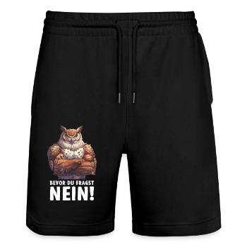 Eule Eulen Vogel Wald Uhu Bevor du fragst Nein - Stanley/Stella Unisex Bio Joggingshorts Trainer  - Schwarz - Vorne - Nik (191cm) & Marisol (170cm)