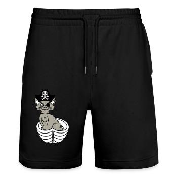 Pirate Cat Buccaneer Eye Patch Hat Rowing Boat - Stanley/Stella Trainer Unisex Organic Jogging Shorts - black - Front - Nik (191cm) & Marisol (170cm)