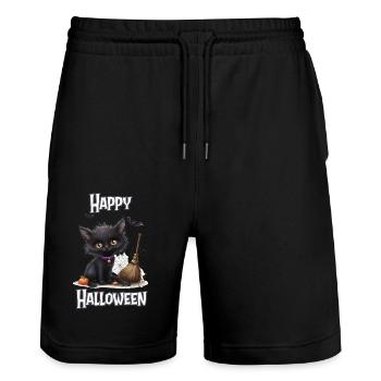 Halloween – Happy Halloween süße schwarze Katze - Stanley/Stella Unisex Bio Joggingshorts Trainer  - Schwarz - Vorne - Nik (191cm) & Marisol (170cm)