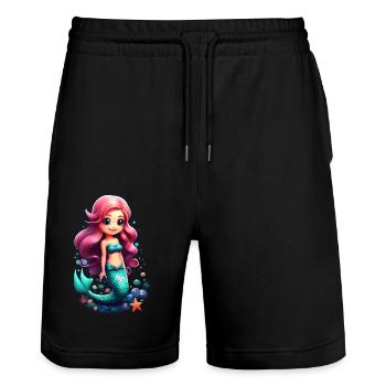 Cute mermaid chibi with pink hair - Stanley/Stella Trainer Unisex Organic Jogging Shorts - black - Front - Nik (191cm) & Marisol (170cm)