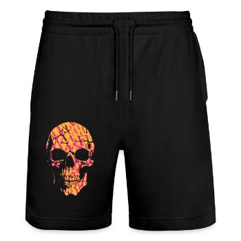 Totenkopf - buntes Muster - Stanley/Stella Unisex Bio Joggingshorts Trainer  - Schwarz - Vorne - Nik (191cm) & Marisol (170cm)