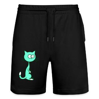 Neugierige Katze Guckt Lustig Ulkig Albern Komisch - Stanley/Stella Unisex Bio Joggingshorts Trainer  - Schwarz - Vorne - Nik (191cm) & Marisol (170cm)