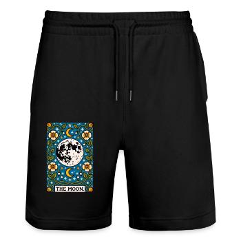 Der Mond - Stanley/Stella Unisex Bio Joggingshorts Trainer  - Schwarz - Vorne - Nik (191cm) & Marisol (170cm)