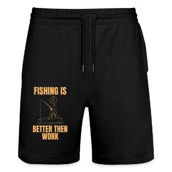 La pêche est plus efficace que le travail - Stickman Angler - Short de jogging bio TRAINER Stanley/Stella unisexe - noir - Devant - Nik (191cm) & Marisol (170cm)
