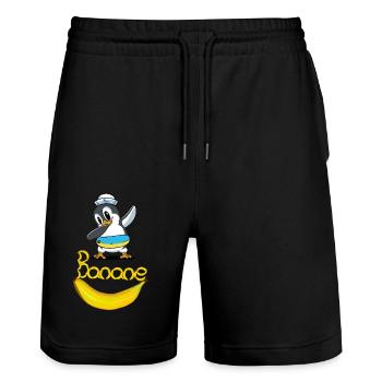 Pinguin Banane Seemann maritim Kind - Stanley/Stella Unisex Bio Joggingshorts Trainer  - Schwarz - Vorne - Nik (191cm) & Marisol (170cm)