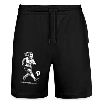 Women's Soccer Shirt Match Day Joy of Playing with Ball - Stanley/Stella Trainer Unisex Organic Jogging Shorts - black - Front - Nik (191cm) & Marisol (170cm)