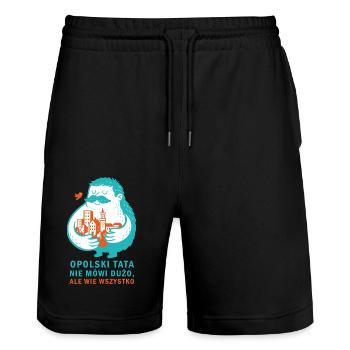 Oppel Papa – er schweigt, aber er weiß alles - Stanley/Stella Unisex Bio Joggingshorts Trainer  - Schwarz - Vorne - Nik (191cm) & Marisol (170cm)