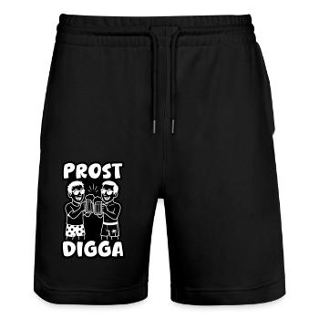 Prost Digga Urlaub Party - Stanley/Stella Unisex Bio Joggingshorts Trainer  - Schwarz - Vorne - Nik (191cm) & Marisol (170cm)
