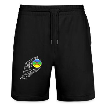 Amazigh Hand Flagge - Stanley/Stella Unisex Bio Joggingshorts Trainer  - Schwarz - Vorne - Nik (191cm) & Marisol (170cm)