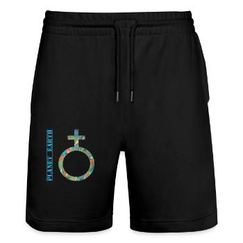planet erde e 4 - Stanley/Stella Unisex Bio Joggingshorts Trainer  - Schwarz - Vorne - Nik (191cm) & Marisol (170cm)