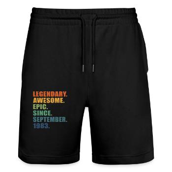 40th Birthday, September 1983, 40 Year Anniversary - Stanley/Stella Trainer Unisex Organic Jogging Shorts - black - Front - Nik (191cm) & Marisol (170cm)