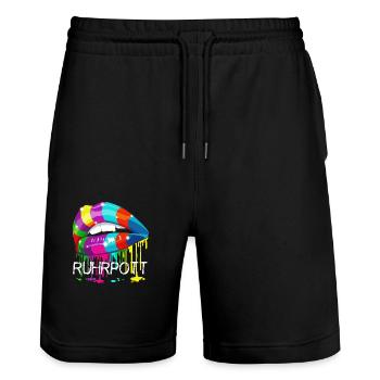 Ruhrpott Rainbow Lips - Stanley/Stella Unisex Bio Joggingshorts Trainer  - Schwarz - Vorne - Nik (191cm) & Marisol (170cm)