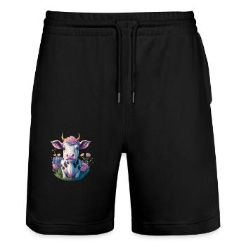 Kuh - Stanley/Stella Unisex Bio Joggingshorts Trainer  - Schwarz - Vorne - Nik (191cm) & Marisol (170cm)