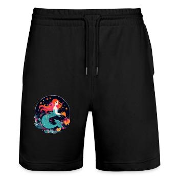 Lili die Meerjungfrau - Stanley/Stella Unisex Bio Joggingshorts Trainer  - Schwarz - Vorne - Nik (191cm) & Marisol (170cm)