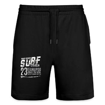 Surf coach wave rider Teahupoo Tahiti - Stanley/Stella Trainer Unisex Organic Jogging Shorts - black - Front - Nik (191cm) & Marisol (170cm)