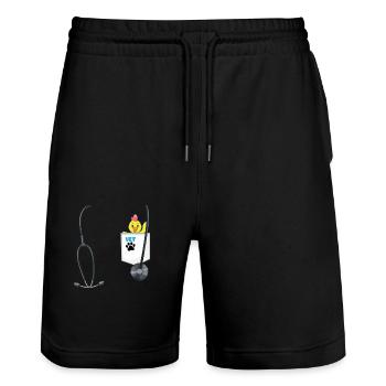 School Career Day Outfit Veterinarian Costume - Stanley/Stella Trainer Unisex Organic Jogging Shorts - black - Front - Nik (191cm) & Marisol (170cm)