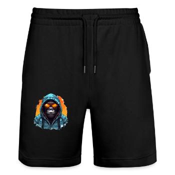 Streetstyle-Berggorilla | Gorilla-Liebhaber - Stanley/Stella Unisex Bio Joggingshorts Trainer  - Schwarz - Vorne - Nik (191cm) & Marisol (170cm)