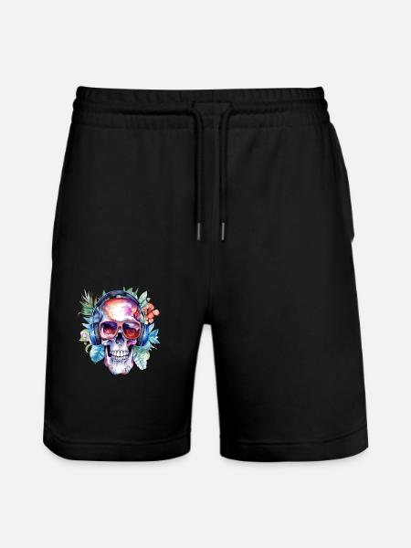 Skull with headphones 3 - Stanley/Stella Unisex Bio Joggingshorts Trainer - Schwarz
