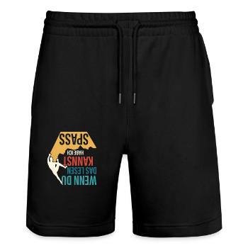 Wenn du das lesen kannst habe ich Spass Klettern B - Stanley/Stella Unisex Bio Joggingshorts Trainer  - Schwarz - Vorne - Nik (191cm) & Marisol (170cm)