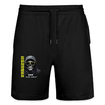Dresden und nicht anders! Dresdner Ultras Design - Stanley/Stella Unisex Bio Joggingshorts Trainer  - Schwarz - Vorne - Nik (191cm) & Marisol (170cm)