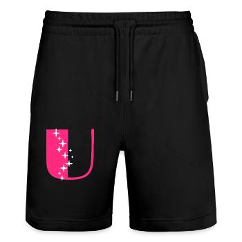 Letter U Glitter - Stanley/Stella Trainer Unisex Organic Jogging Shorts - black - Front - Nik (191cm) & Marisol (170cm)
