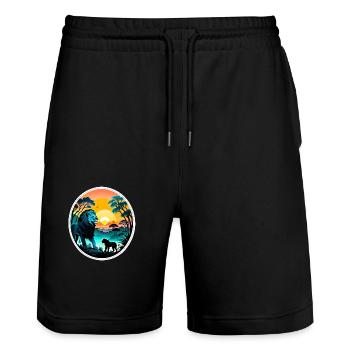 Lion, Lion Cub and Jungle - Stanley/Stella Trainer Unisex Organic Jogging Shorts - black - Front - Nik (191cm) & Marisol (170cm)