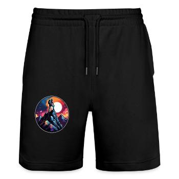 escalade - lune - espace - Short de jogging bio TRAINER Stanley/Stella unisexe - noir - Devant - Nik (191cm) & Marisol (170cm)