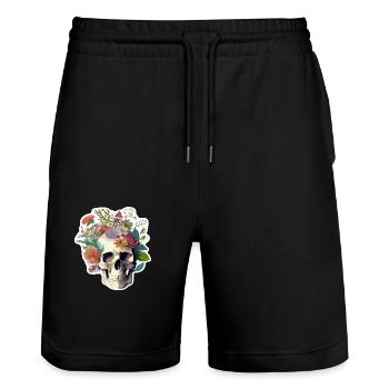 Human Skull & Flowers 25 - Stanley/Stella Trainer Unisex Organic Jogging Shorts - black - Front - Nik (191cm) & Marisol (170cm)