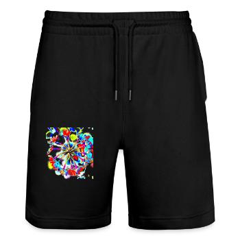 Colorful Floral T-Shirt, Trend Shirt, Cool, A733464 - Stanley/Stella Trainer Unisex Organic Jogging Shorts - black - Front - Nik (191cm) & Marisol (170cm)